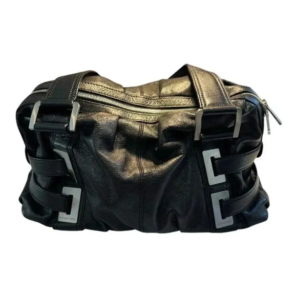 Michael Kors Women's Black Leather Drawstring Satchel Bag Silver Hardware - Picture 1 of 5